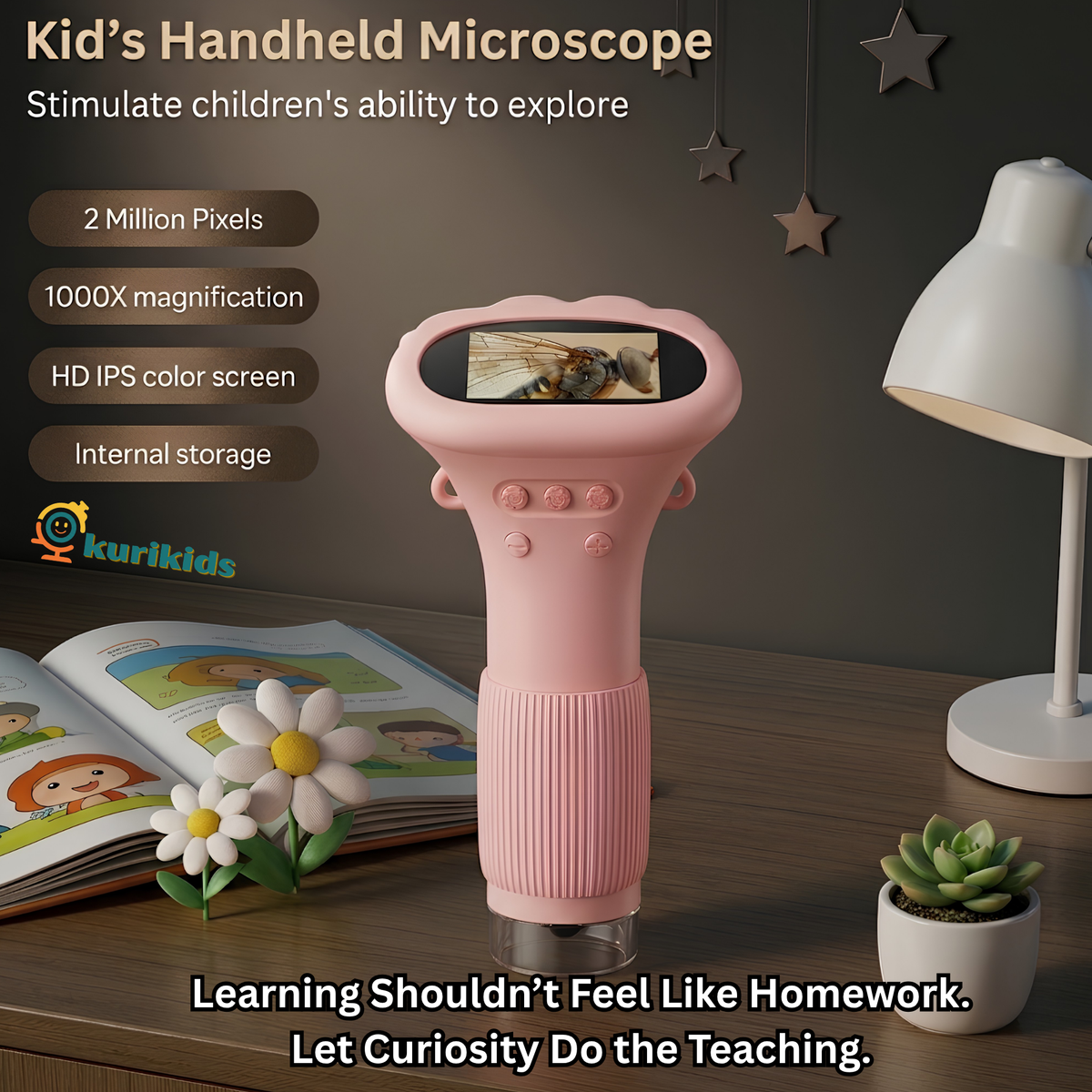 The Lumina Little Explorer: Digital Microscope for Kids with a 2.0-inch Digital Screen (PINK ONLY)